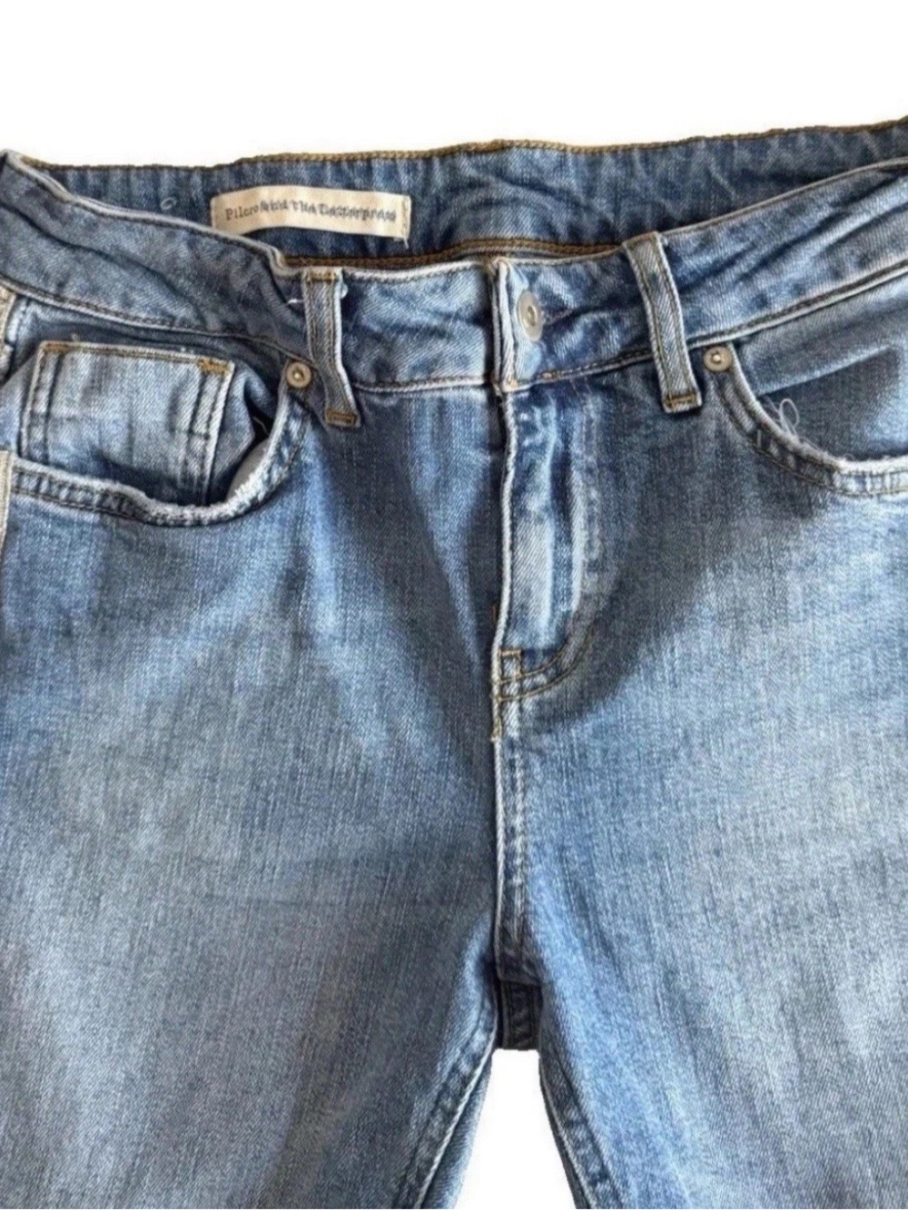 Anthropologie Pilcro Side Tuxedo Stripe Jeans Women Silver Glitter Crop Denim 26 - Picture 5 of 16